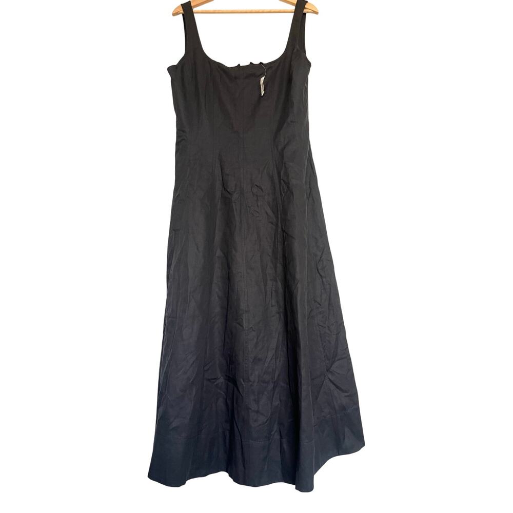 Madewell Plus‎ Seamed Square-Neck Midi Dress Smocked Back Black Pockets Size 14 - Picture 7 of 13